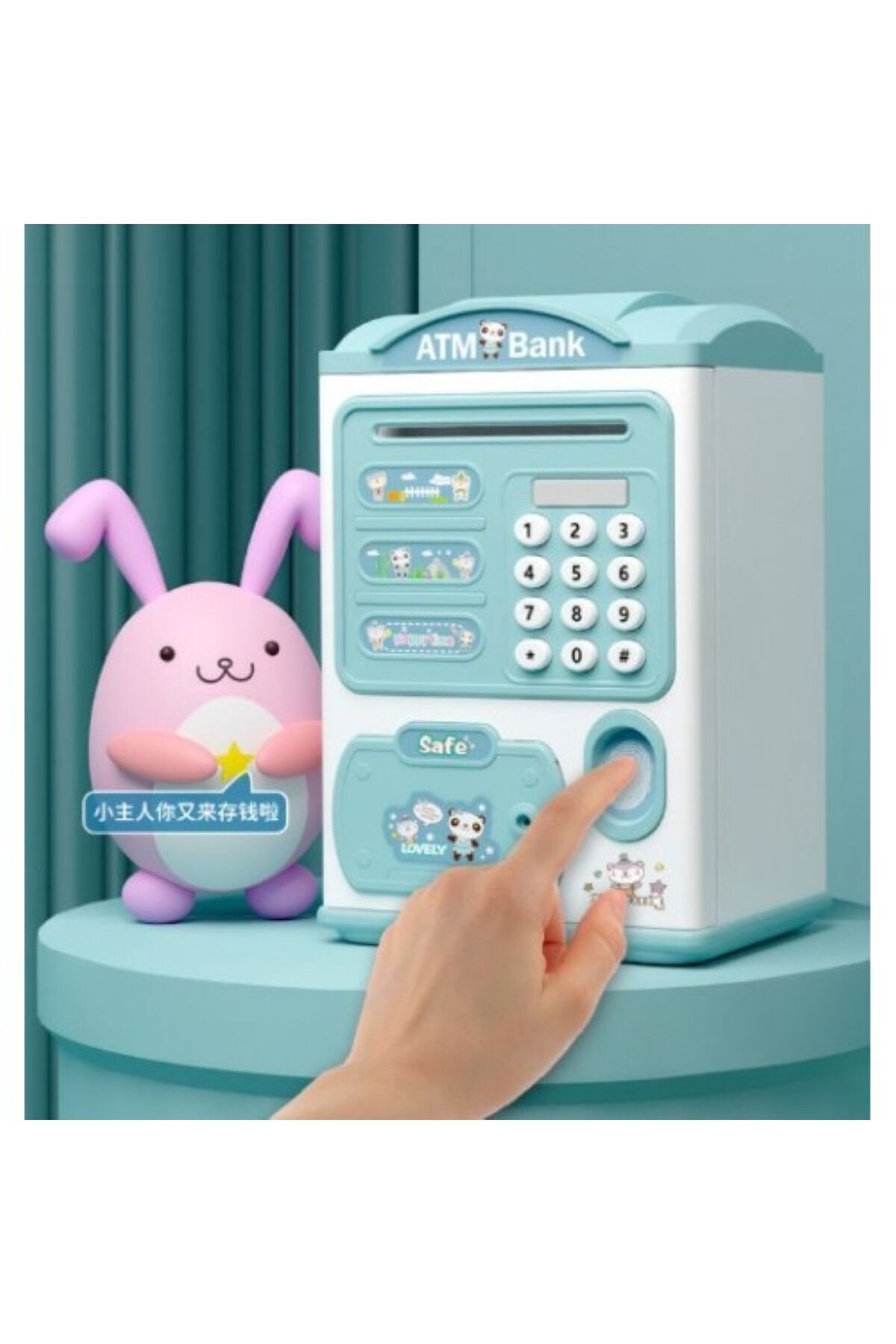 Parmak İzi Görünümlü Elektronik Şifreli Otomatik Kağıt Para Alan ATM Kumbara yeşil