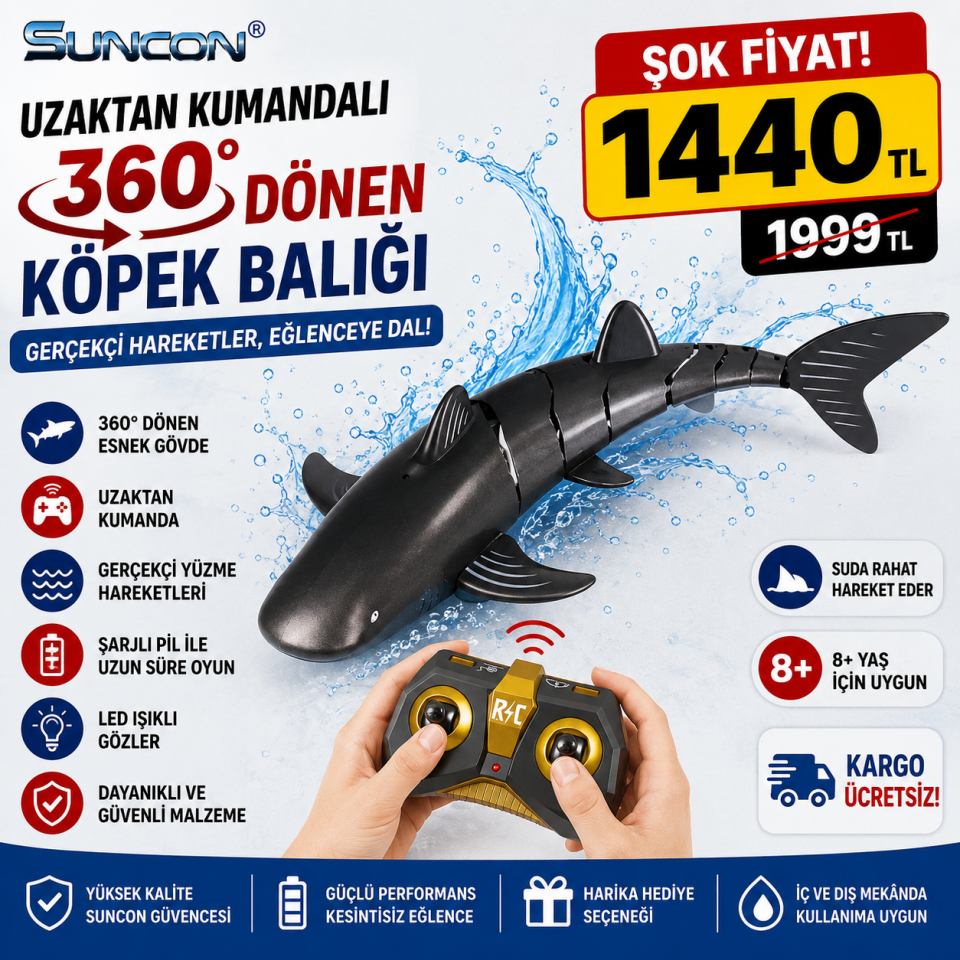 Uzaktan Kumandalı Suncon 360 Derece Dönen Köpek Balığı