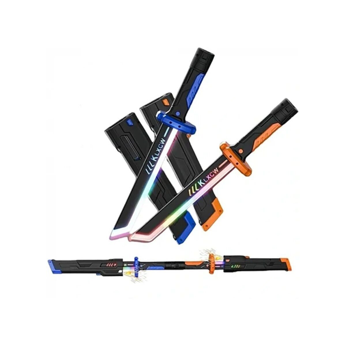456-38M 44 CM KIVILCIM ÇIKARAN FARKLI RENKLERDE LED IŞIN KILICI 2 KILIÇ BİRLEŞTR
