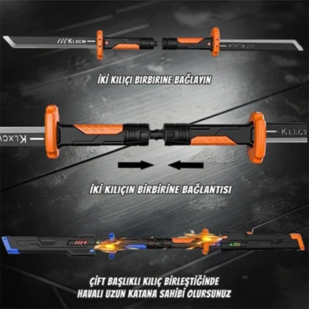 456-38M 44 CM KIVILCIM ÇIKARAN FARKLI RENKLERDE LED IŞIN KILICI 2 KILIÇ BİRLEŞTR