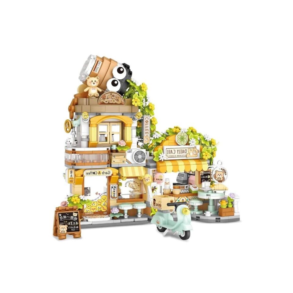 LZ-1382 LOZ KÜÇÜK AYI KAFE ÇİÇEKÇİ PONDA ÇAY EVİ 1077 PARÇA BLOCK OYUNCAK