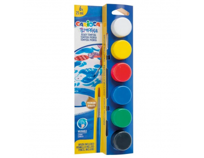 Carioca Tempera Yıkanabilir Sulu Boya 25 ml x 6 Renk Fırçalı Set