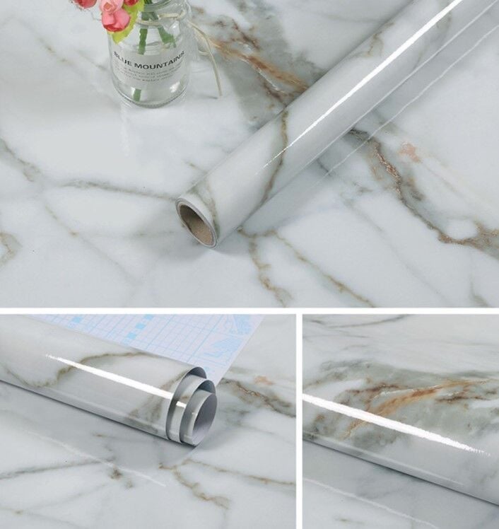 Mermer Desenli Mutfak Tezgah Üstü Yapışkanlı Folyo Beyaz