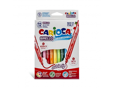 Carioca Bırello Süper Yıkanabilir Çift Taraflı Keçeli Boya Kalemi 12 li