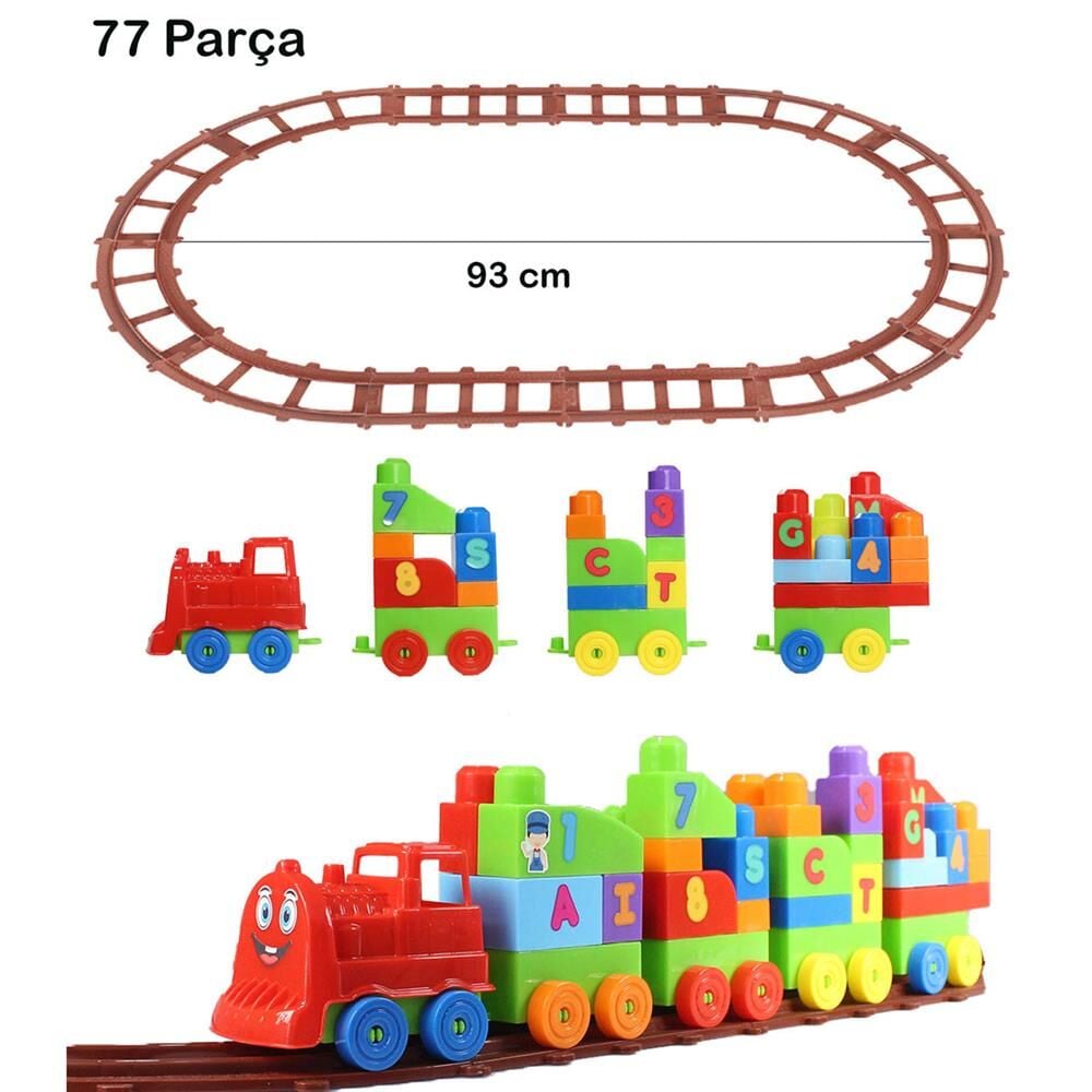 Play Blox Oyuncak Tren Seti 77 Parça Sayılar ve Alfabe Treni Parlak Renkler Mega Blok Seti