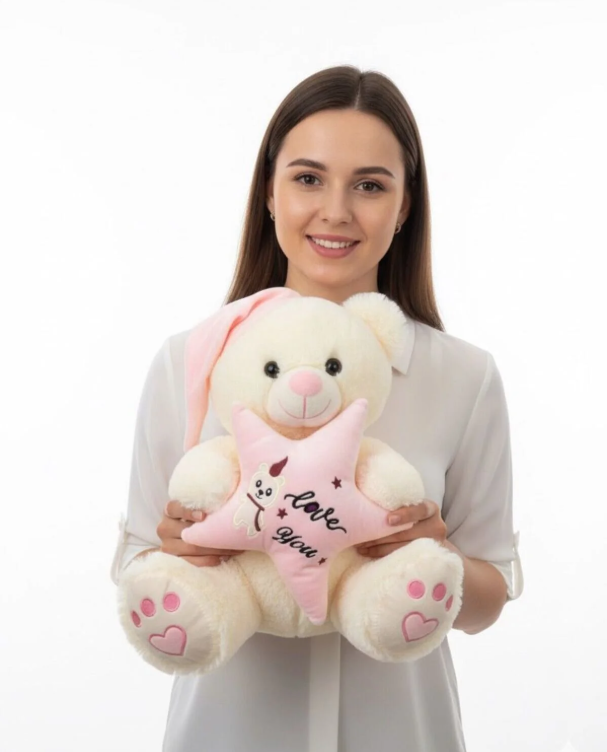 62907 PELUŞ 35CM YILDIZ YASTIKLI AYI -HLY