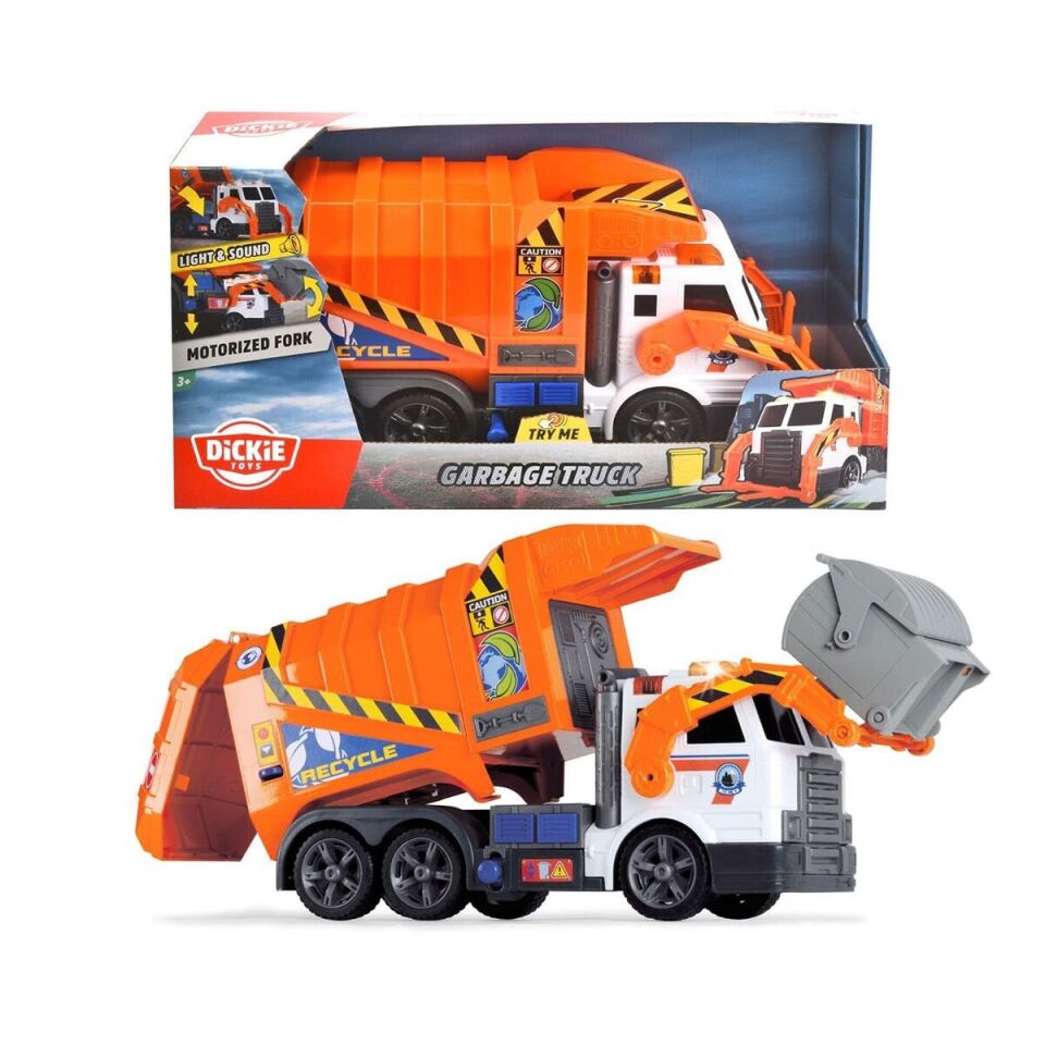 203308369 Dickie Garbage Truck free wheel light sound B/O lifting fork wt