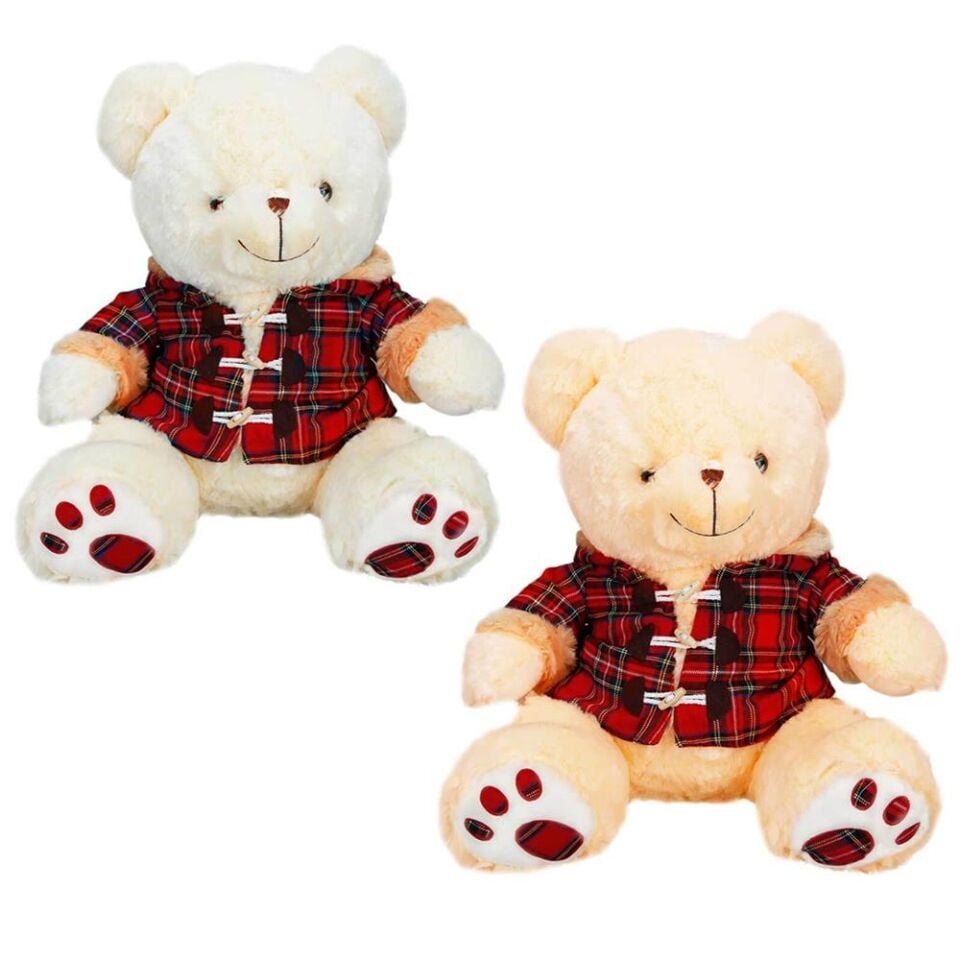 Ekose Elbiseli Peluş Ayı 45 cm