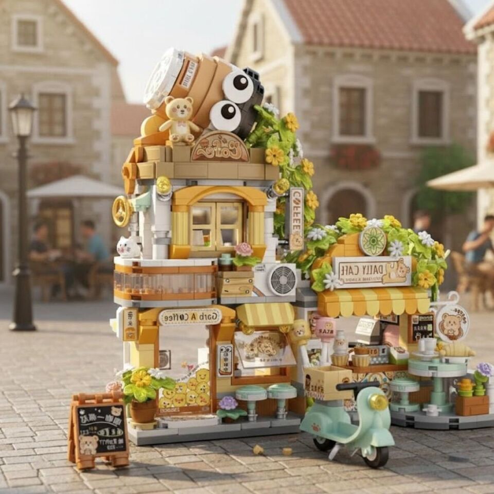 LZ-1382 LOZ KÜÇÜK AYI KAFE ÇİÇEKÇİ PONDA ÇAY EVİ 1077 PARÇA BLOCK OYUNCAK