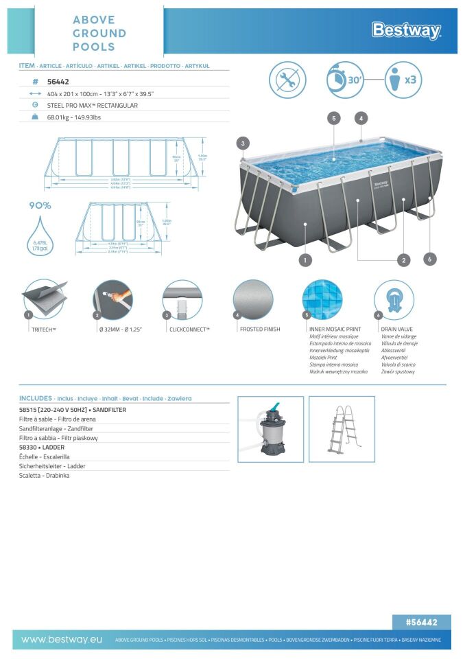 Bestway® 56442 Steel Pro MAX™ Above Ground Pool Set 4,04 m x 2,01 m x 1,00 m