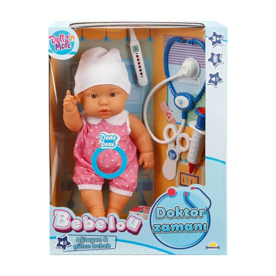 30111 Bebelou Doktor Zamanı Sesli Bebek Seti 35 cm -Sunman(Ürün oyuncaktır)