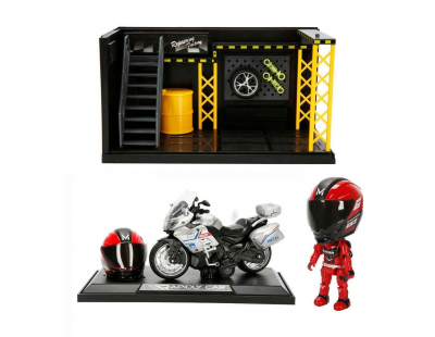 1:12 Sesli ve Işıklı Benelli Polis Die Cast Çek Bırak Motosiklet ve Tamir Atölyesi Seti
