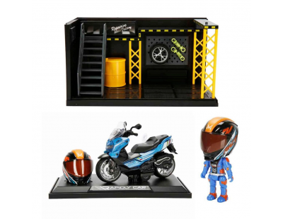 1:12 Sesli ve Işıklı BMW Die Cast Çek Bırak Motosiklet ve Tamir Atölyesi Seti
