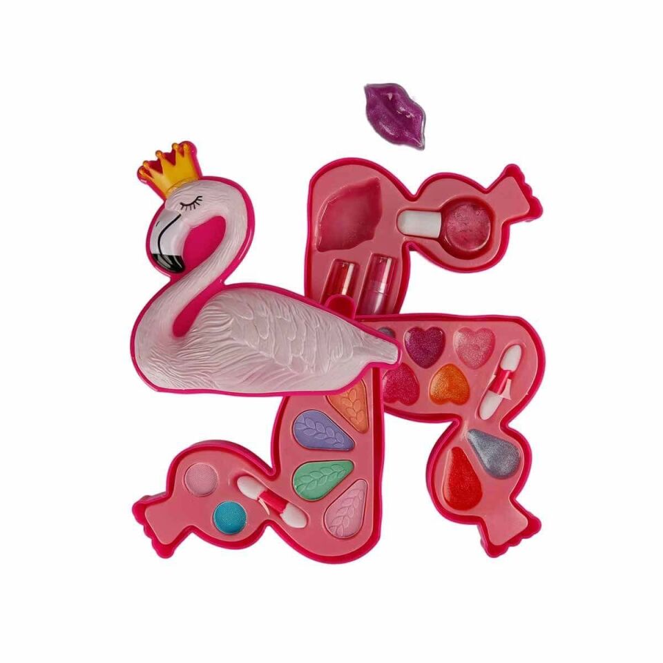 Pretty Pinky Flamingo Şekilli Üç Katlı Makyaj Güzellik Seti 2599