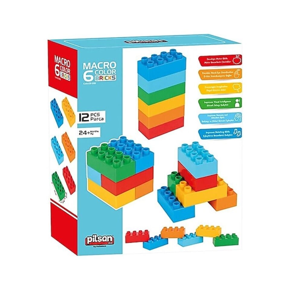 Pilsan Makro 6 Renkli Tuğla Bloklar 12 Parça 03-555