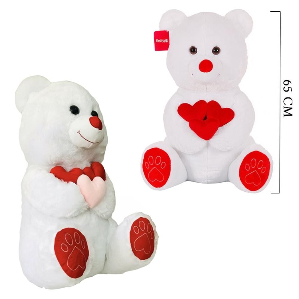 65 Cm Kalpli Beyaz  Sevimli Ayıcık Peluş