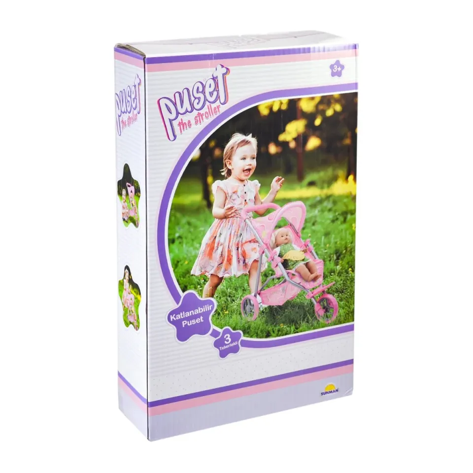 Sunman 3 Tekerlekli Çilek Desenli Metal Puset